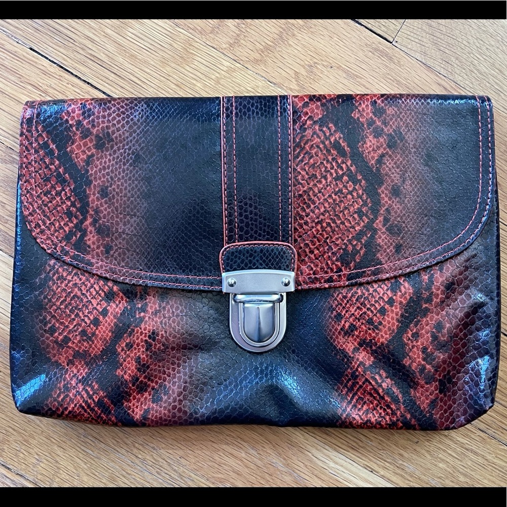 Faux Snake Print Clutch